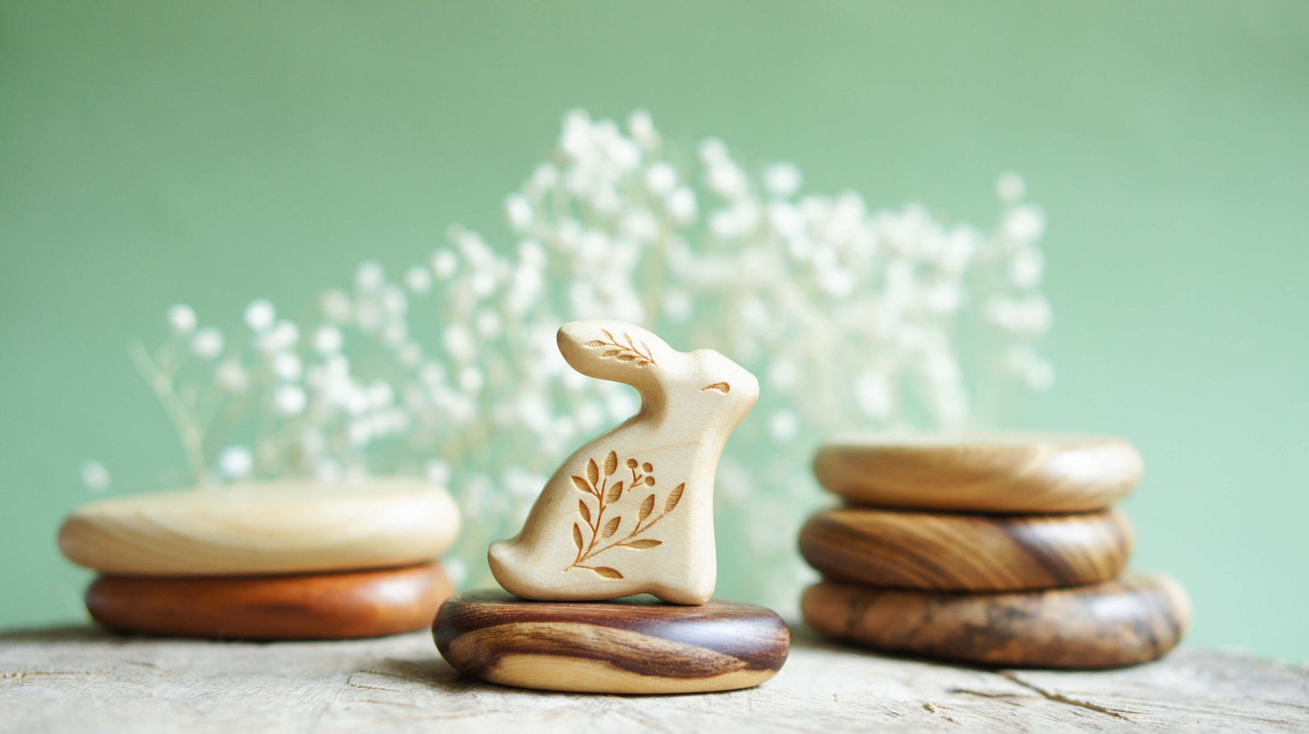 Bunny wooden figurine set 2 pcs - Wooden rabbit figurine - Wooden figurine nursery decor - Made in the U.S.A