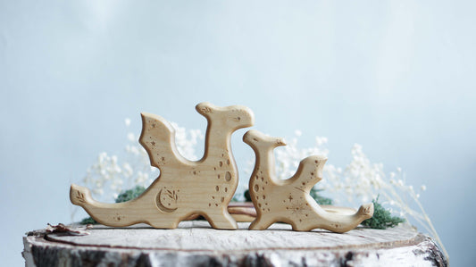 Wooden dragon set figurine (2 pcs) - Waldorf animal figurine -  Wooden animal figurine - Wooden figurine nursery decor - Made in the U.S.A