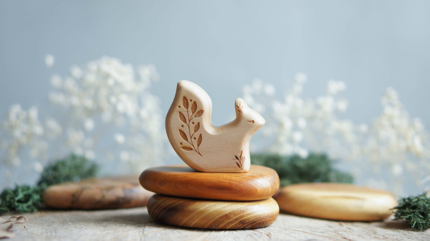 Wooden forest animal figurine set (3 pcs) - Wooden figurine animal squirrel, hedgehog, bunny -