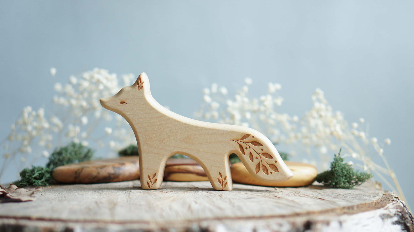 Wooden Fox Figurine - Wild Forest Animals - Montessori figurine - Wooden figurine nursery decor - Made in the U.S.A