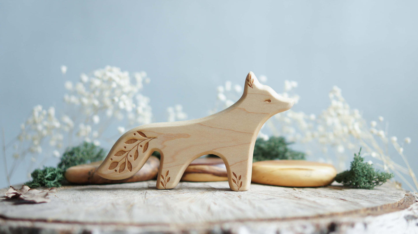 Wooden Fox Figurine - Wild Forest Animals - Montessori figurine - Wooden figurine nursery decor - Made in the U.S.A