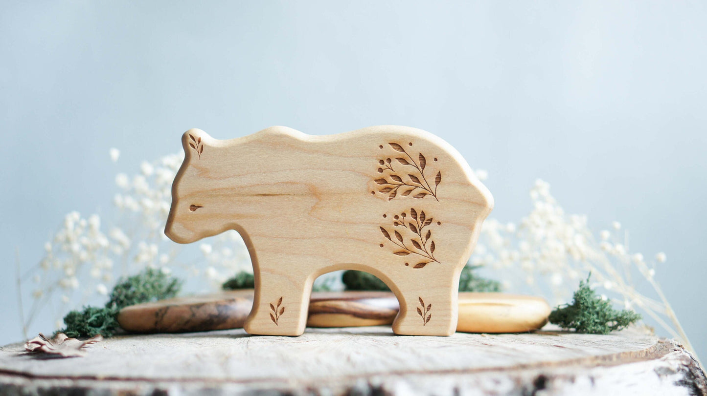Wooden bear figurine set (4 pcs) - Forest animals figurines set - Wooden figurine nursery decor - Made in the U.S.A