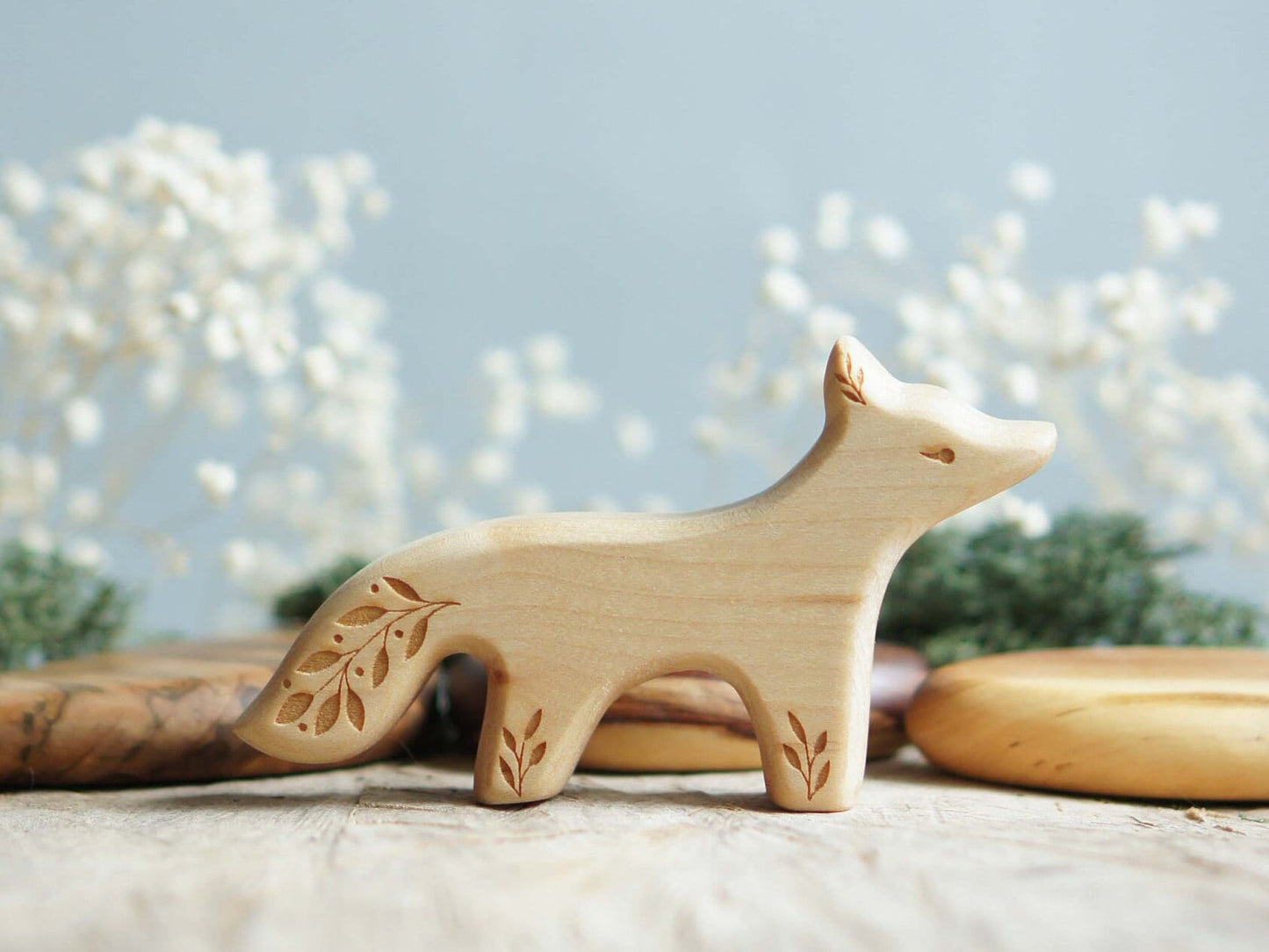 Wooden fox figurine. Wild Forest Animals - Montessori figurine - Wooden figurine nursery decor - Made in the U.S.A