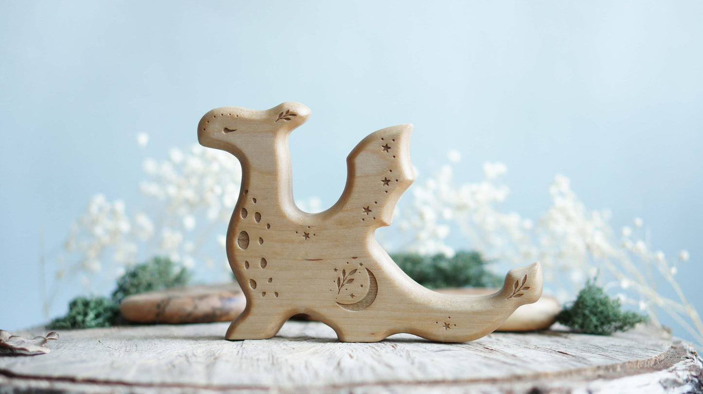Wooden dragon set figurine (2 pcs) - Waldorf animal figurine - Wooden animal figurine - Wooden figurine nursery decor - Made in the U.S.A