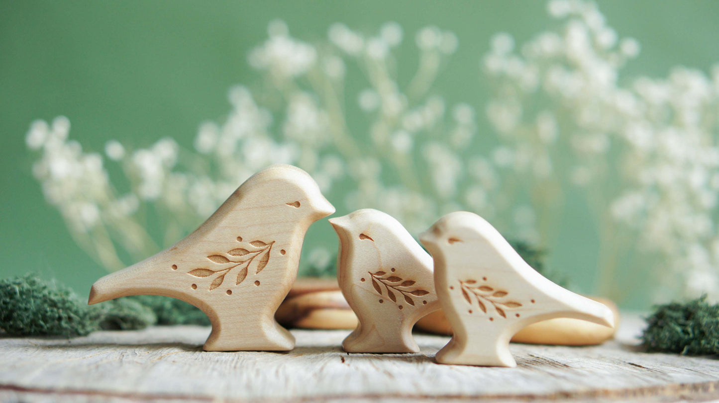 Bird wooden figurine set (3 pcs) - Waldorf bird figurine - Wooden figurine nursery decor - Made in the U.S.A