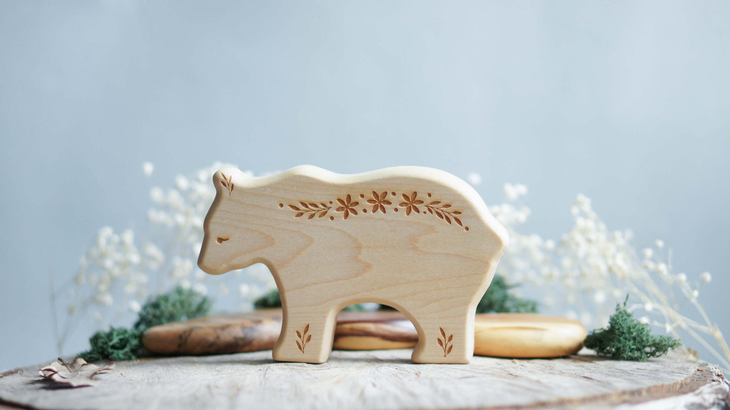 Wooden bear figurine set (4 pcs) - Forest animals figurines set - Wooden figurine nursery decor - Made in the U.S.A