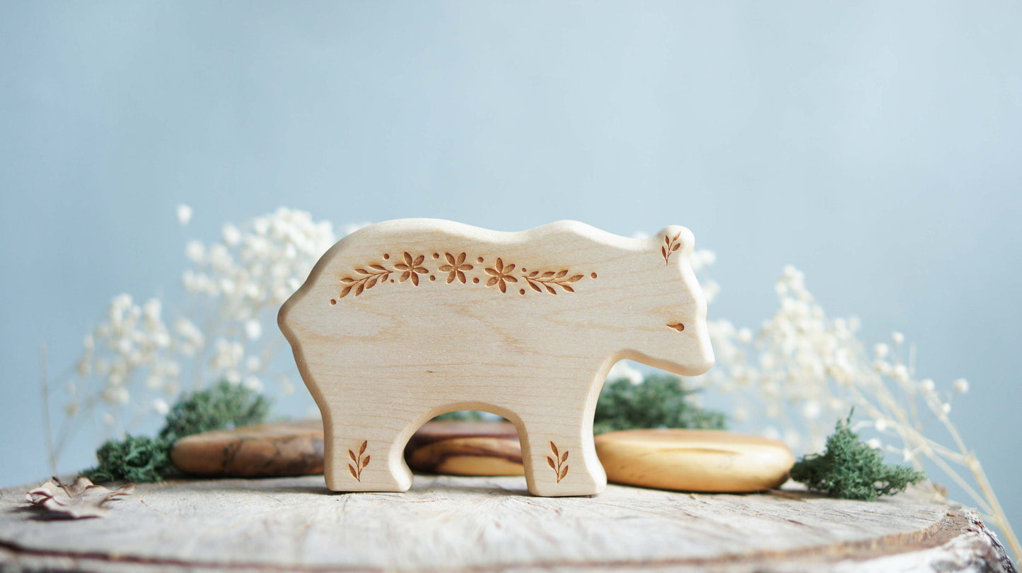 Wooden bear figurine set (4 pcs) - Forest animals figurines set - Wooden figurine nursery decor - Made in the U.S.A