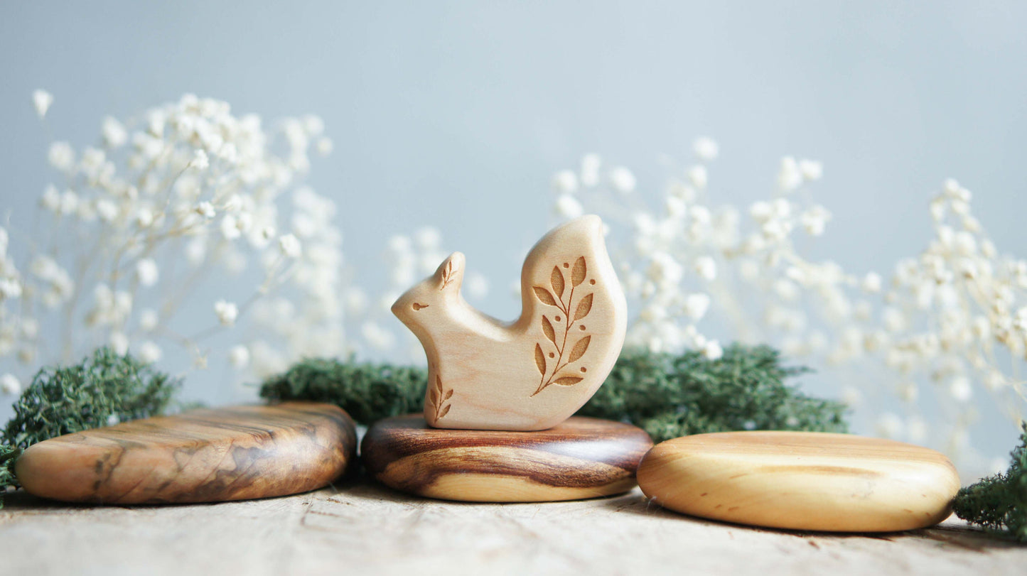 Wooden forest animal figurine set (3 pcs) - Wooden figurine animal squirrel, hedgehog, bunny -