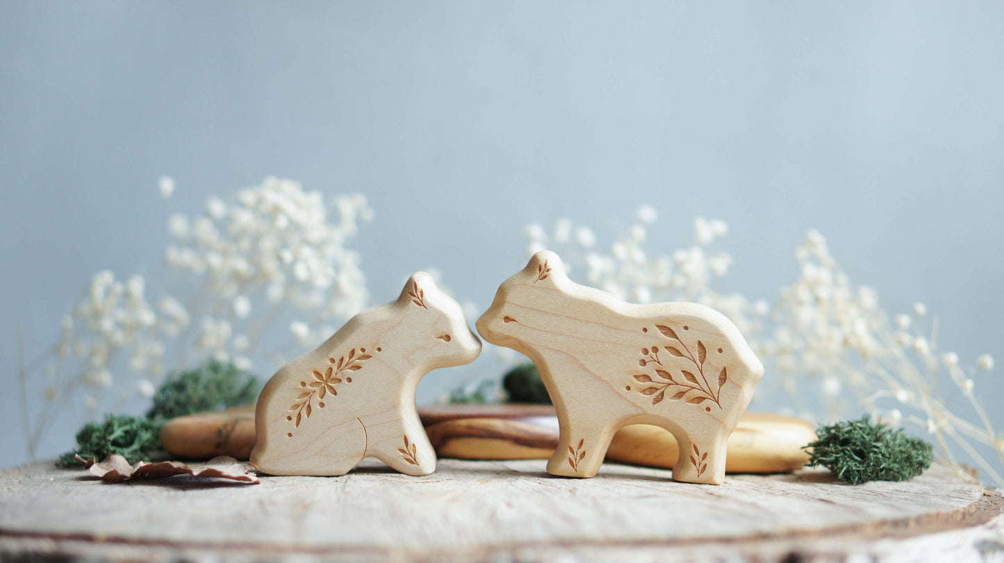 Wooden bear figurine set (4 pcs) - Forest animals figurines set - Wooden figurine nursery decor - Made in the U.S.A