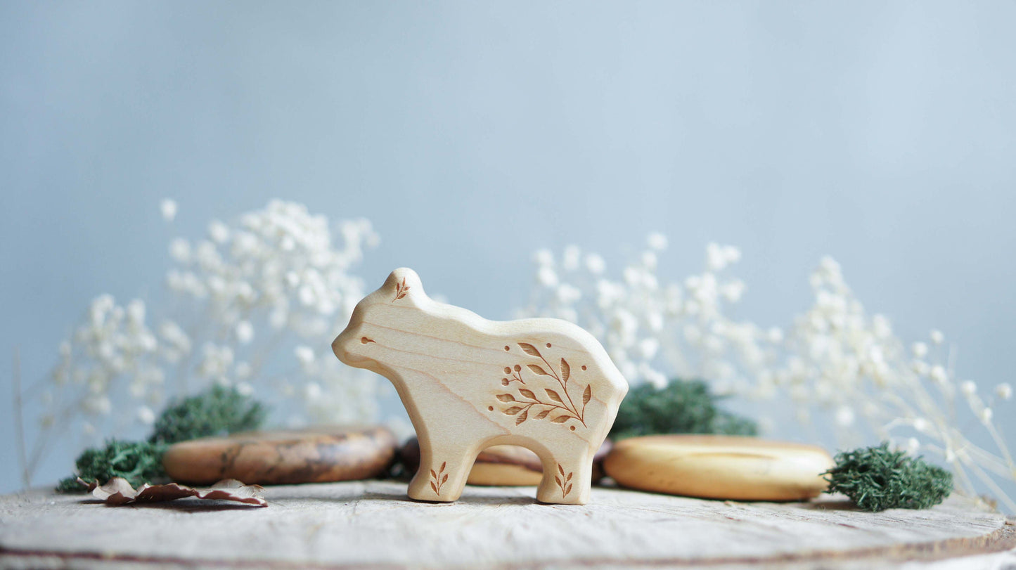 Wooden bear figurine set (4 pcs) - Forest animals figurines set - Wooden figurine nursery decor - Made in the U.S.A