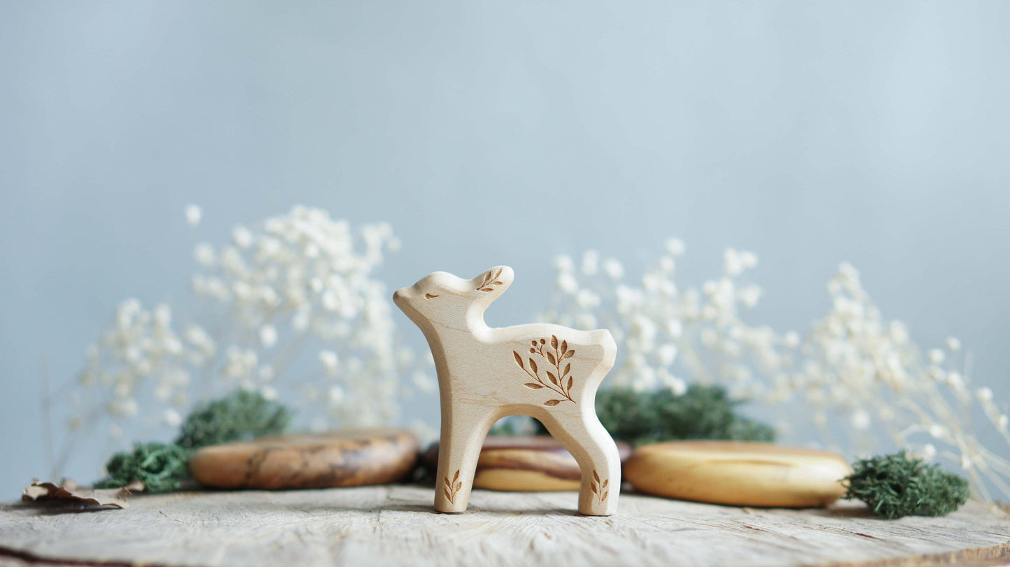 Wooden deer figurine - Fawn wooden figurine -  Forest animals figurines set - Wooden figurine nursery decor - Made in the U.S.A