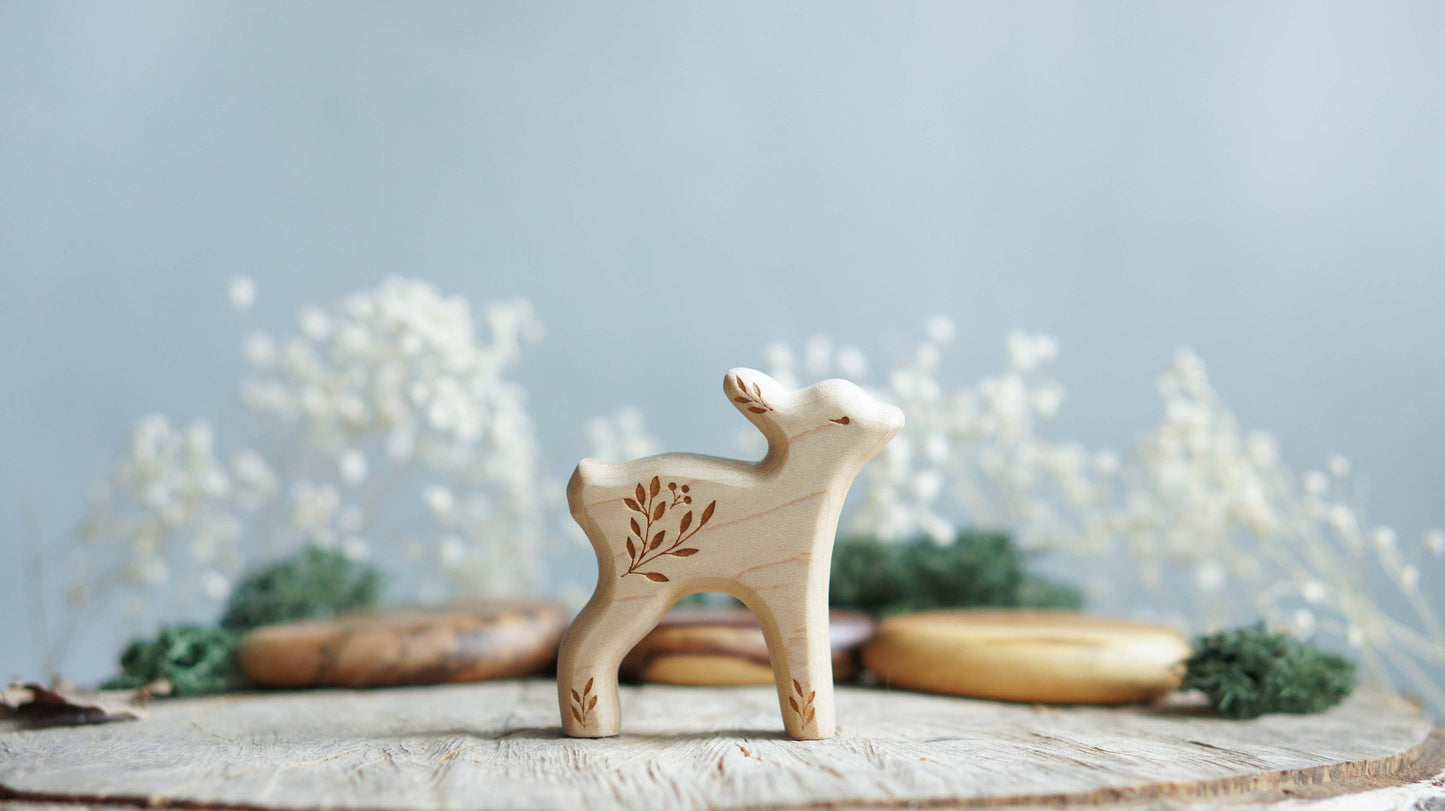 Wooden deer figurine - Fawn wooden figurine -  Forest animals figurines set - Wooden figurine nursery decor - Made in the U.S.A