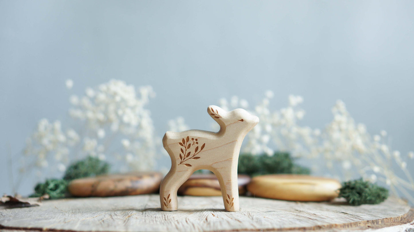 Wooden deer figurine set (3 pcs) - Fawn wooden figurine -  Forest animals figurines set - Wooden figurine nursery decor - Made in the U.S.A