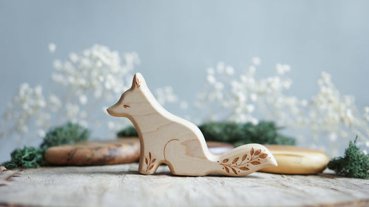 Wooden fox figurine. Wild Forest Animals - Montessori figurine - Wooden figurine nursery decor - Made in the U.S.A