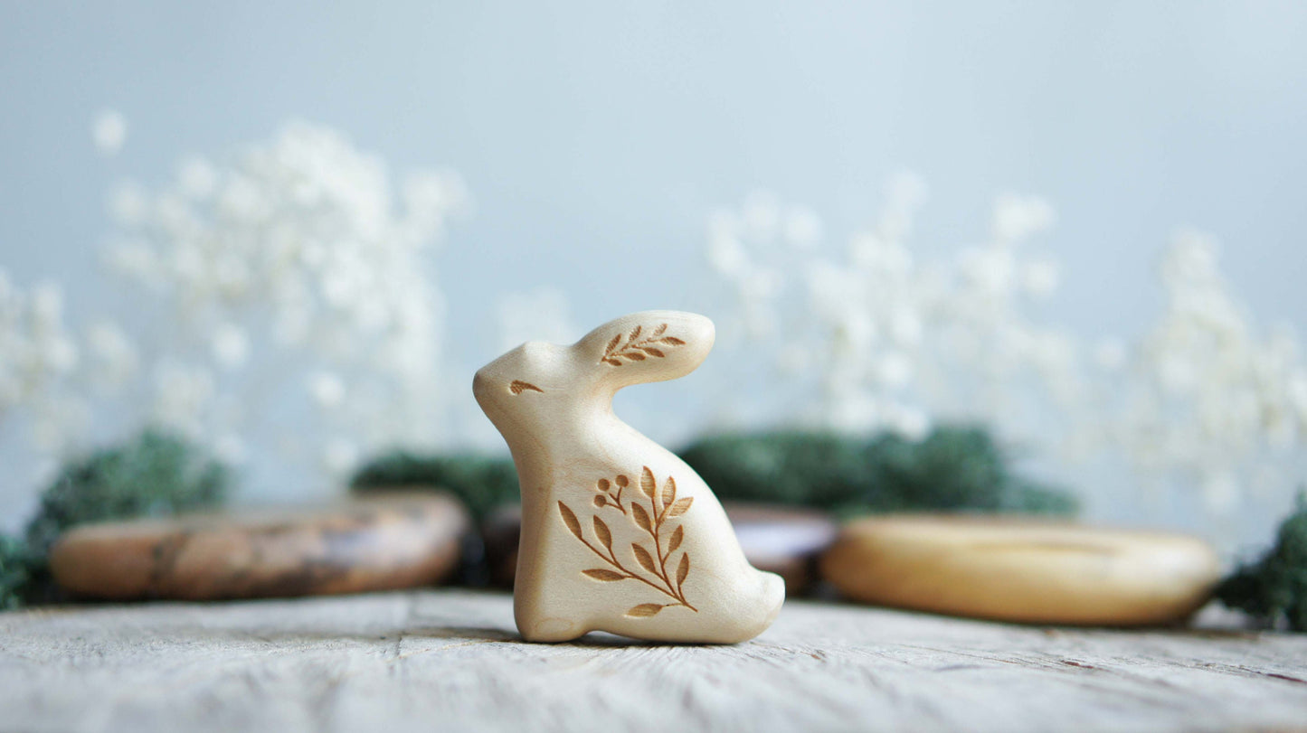 Wooden forest animal  figurine set (3 pcs) -  Wooden figurine animal squirrel, hedgehog, bunny -